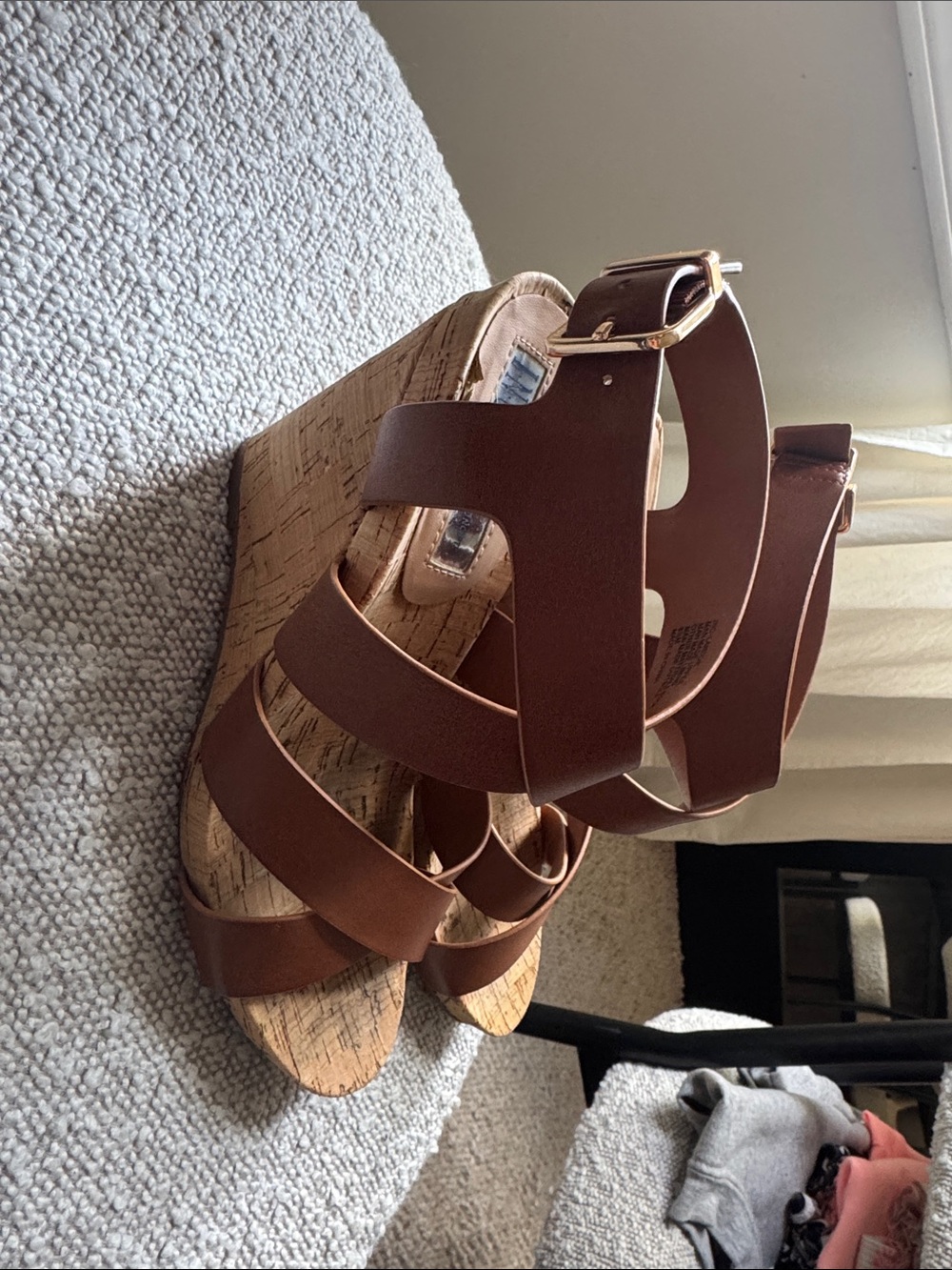INC International Concepts Brown Cork Wedge Sandals with Ankle Buckle